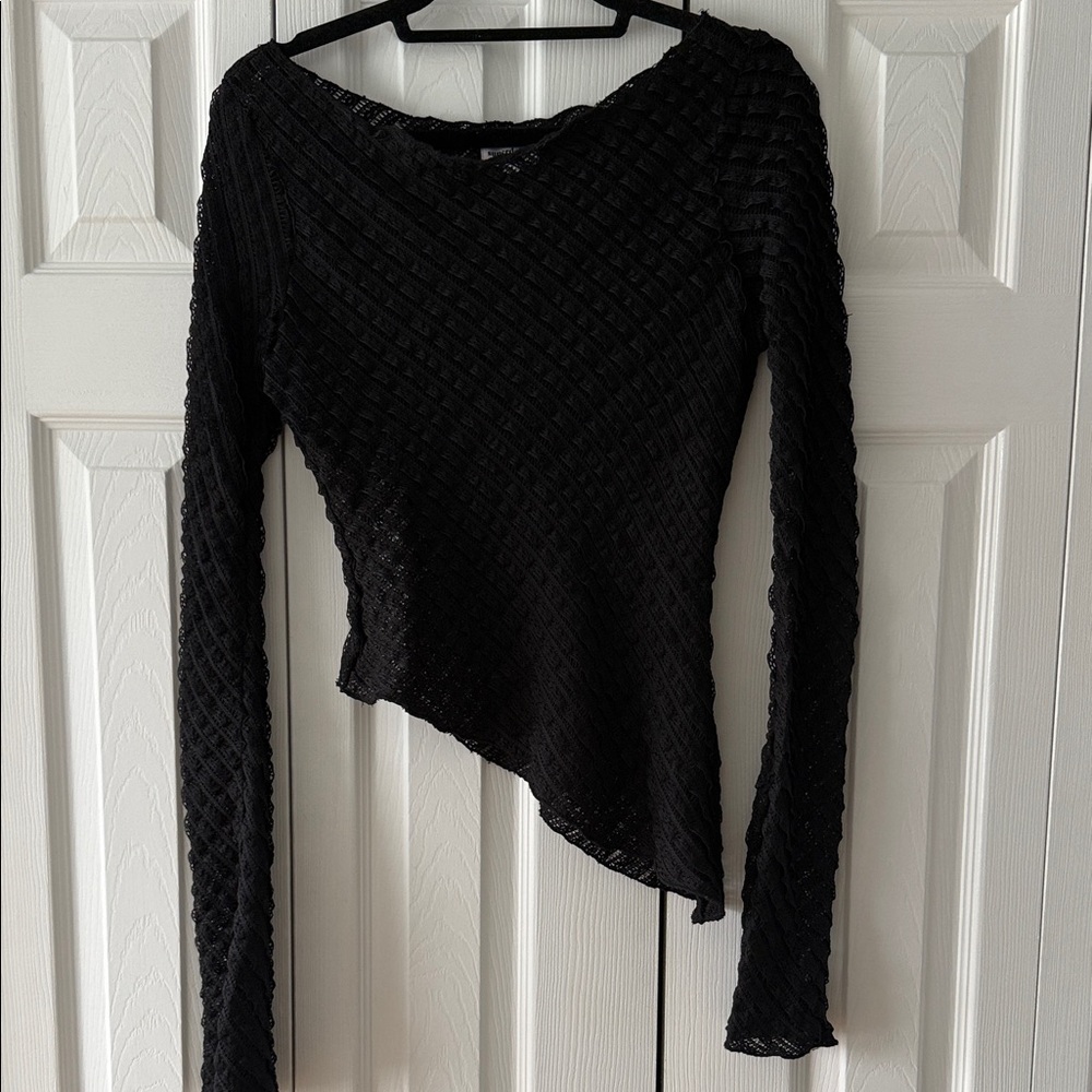superdown Black Open-Knit Long Sleeve Top